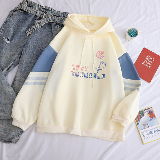 Loose Lazy Style Hooded Sweatshirt With Plush Letter Print