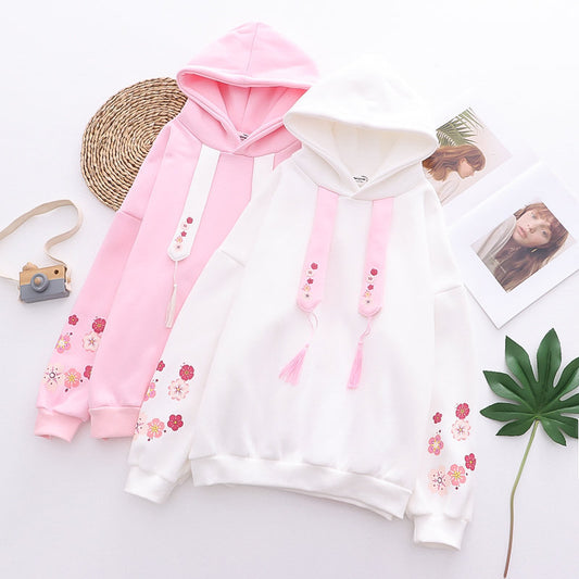 Plum Blossom Printed Hooded Sweatshirt Girl