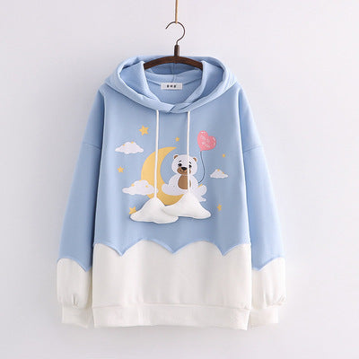 Cartoon Love Bear Print Hit Color Hoodie