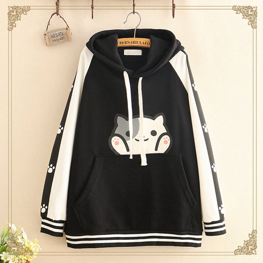 New Cute Cat Print Thin Student Hoodie