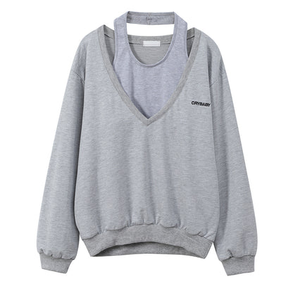 Grey V-neck Sweater Women's Design Sense Is Niche